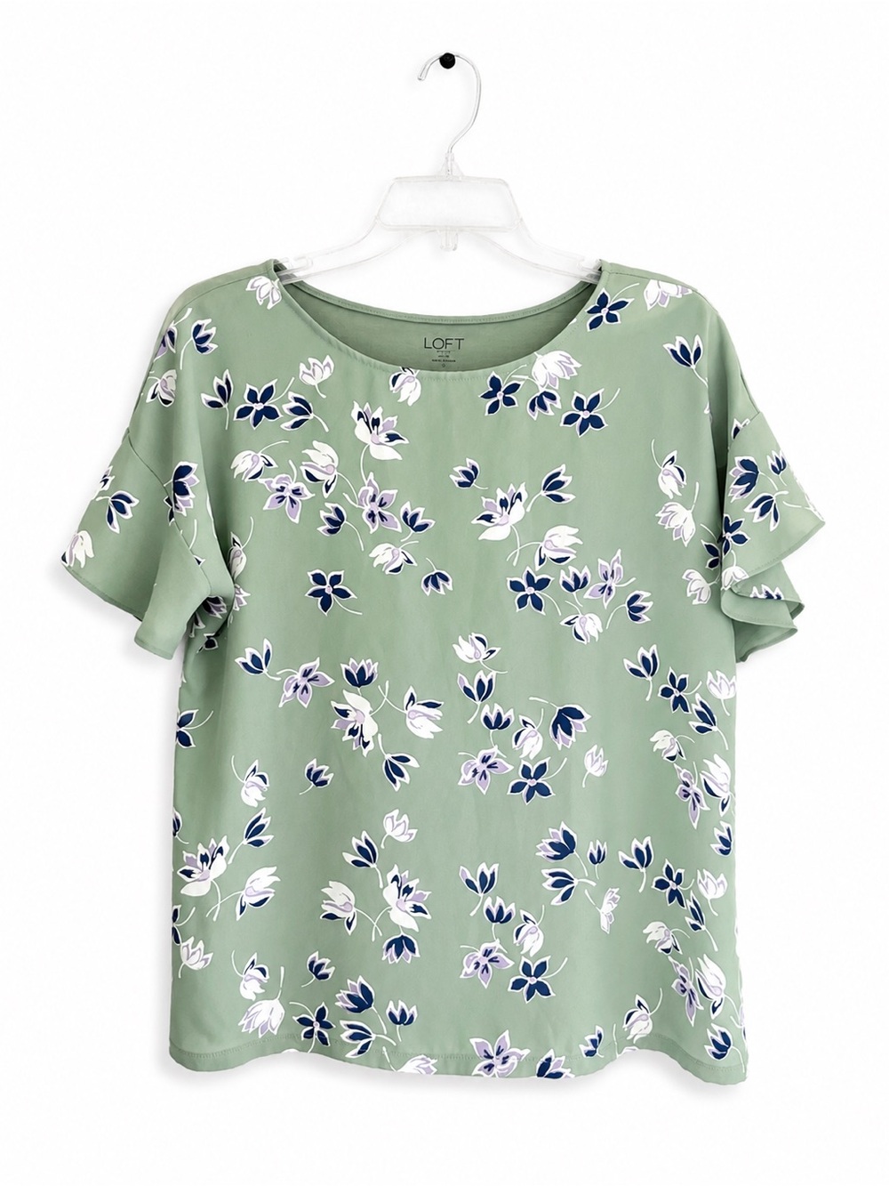 LOFT Sage Green Floral Short Sleeve Blouse Size Petite Large